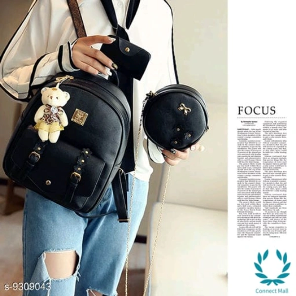  Leather Backpack Bag - Black